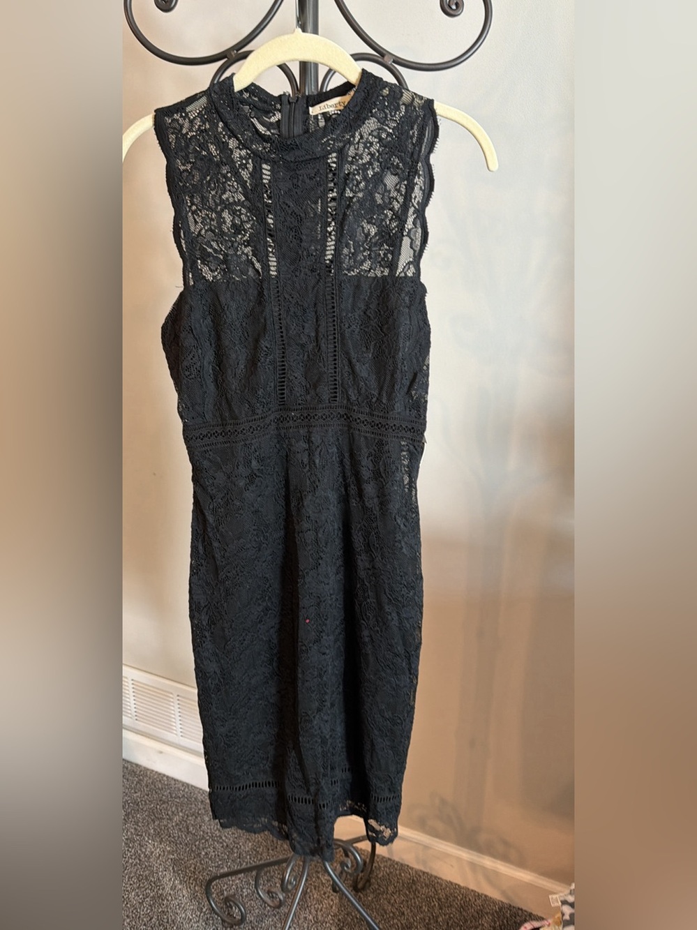 liberty Black Lace High-Neck Midi Dress